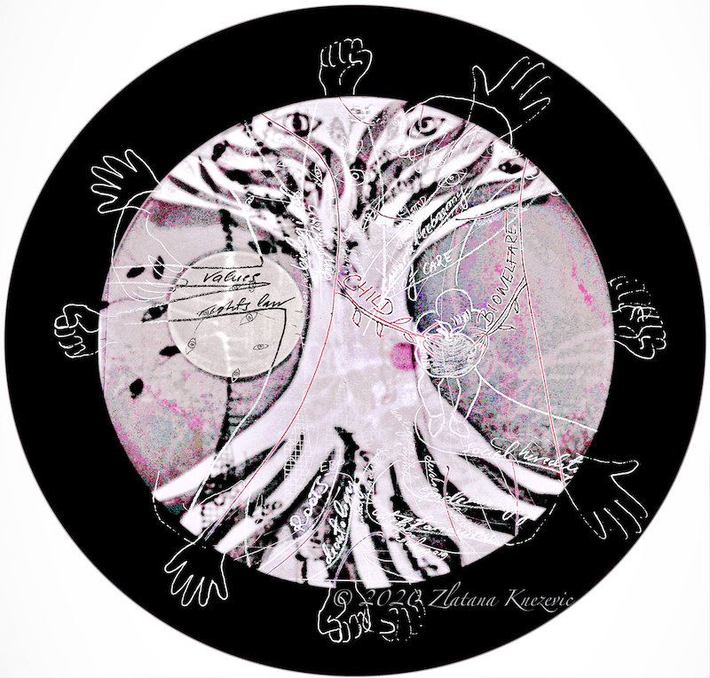 Dissertation cover image - Child (Bio)Welfare and Beyond: Intersecting Injustices in Childhoods and Swedish Child Welfare - research-artwork by Zlatana Knezevic